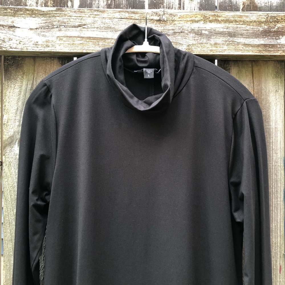 Karen Kane Quinn Turtleneck Dress Size L Black Jersey Swing Pockets - Picture 4 of 12